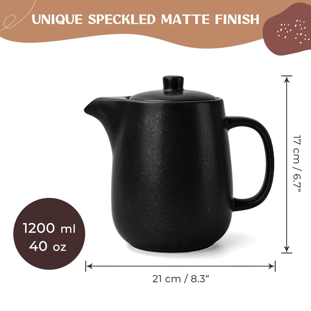 Happy Lemuro Ceramic Teapot with Infuser - 40 oz Large Teapot with Strainer - Tea Pot Ceramic for Loose Tea - Ceramic Tea Pots for Tea