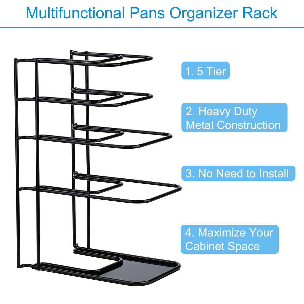 Toplife Heavy Duty Pan Organizer,5 Tier Storage Rack for Cast Iron Skillets