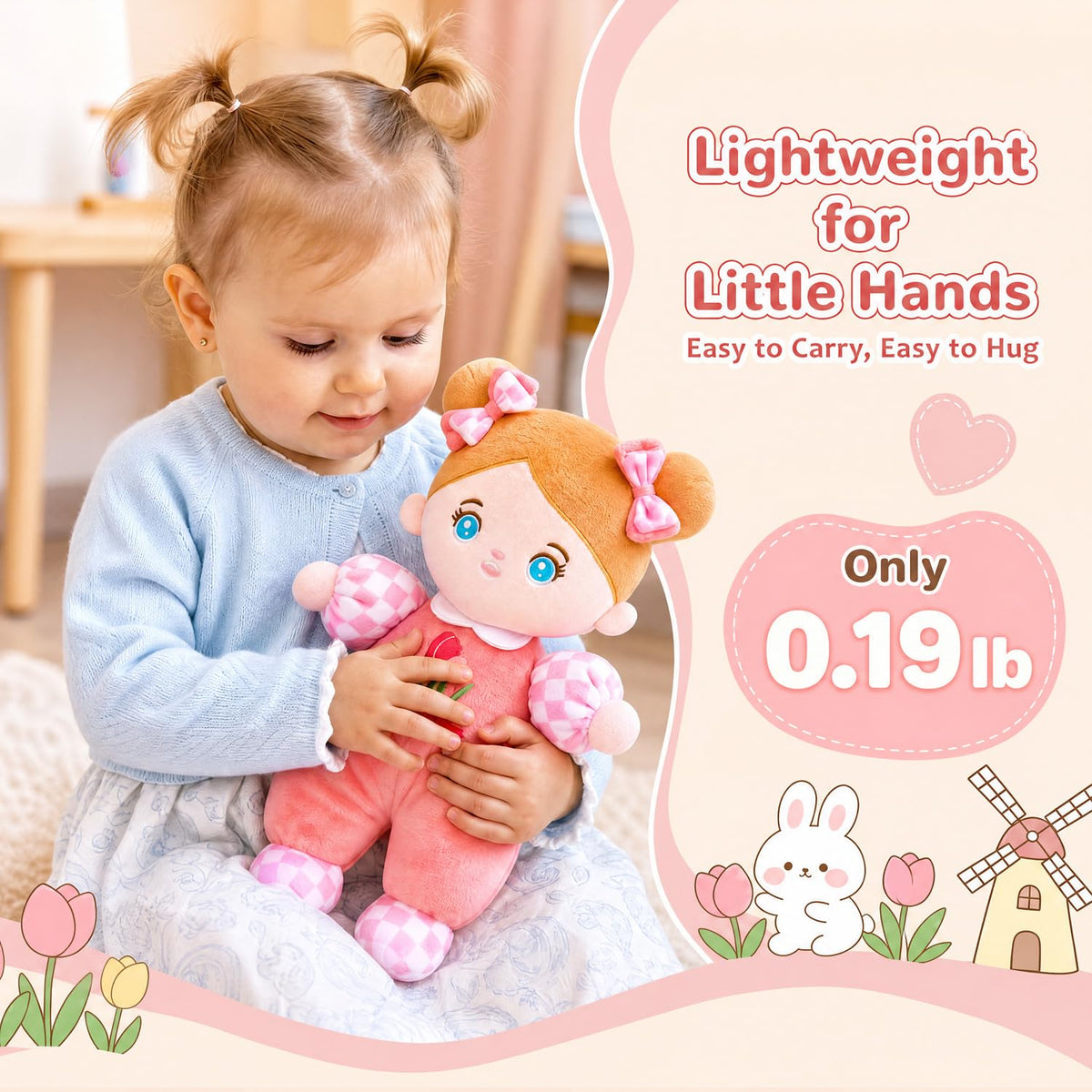 OUOZZZ Soft Baby Doll 10" Tulip Pink Snuggle Buddy Doll