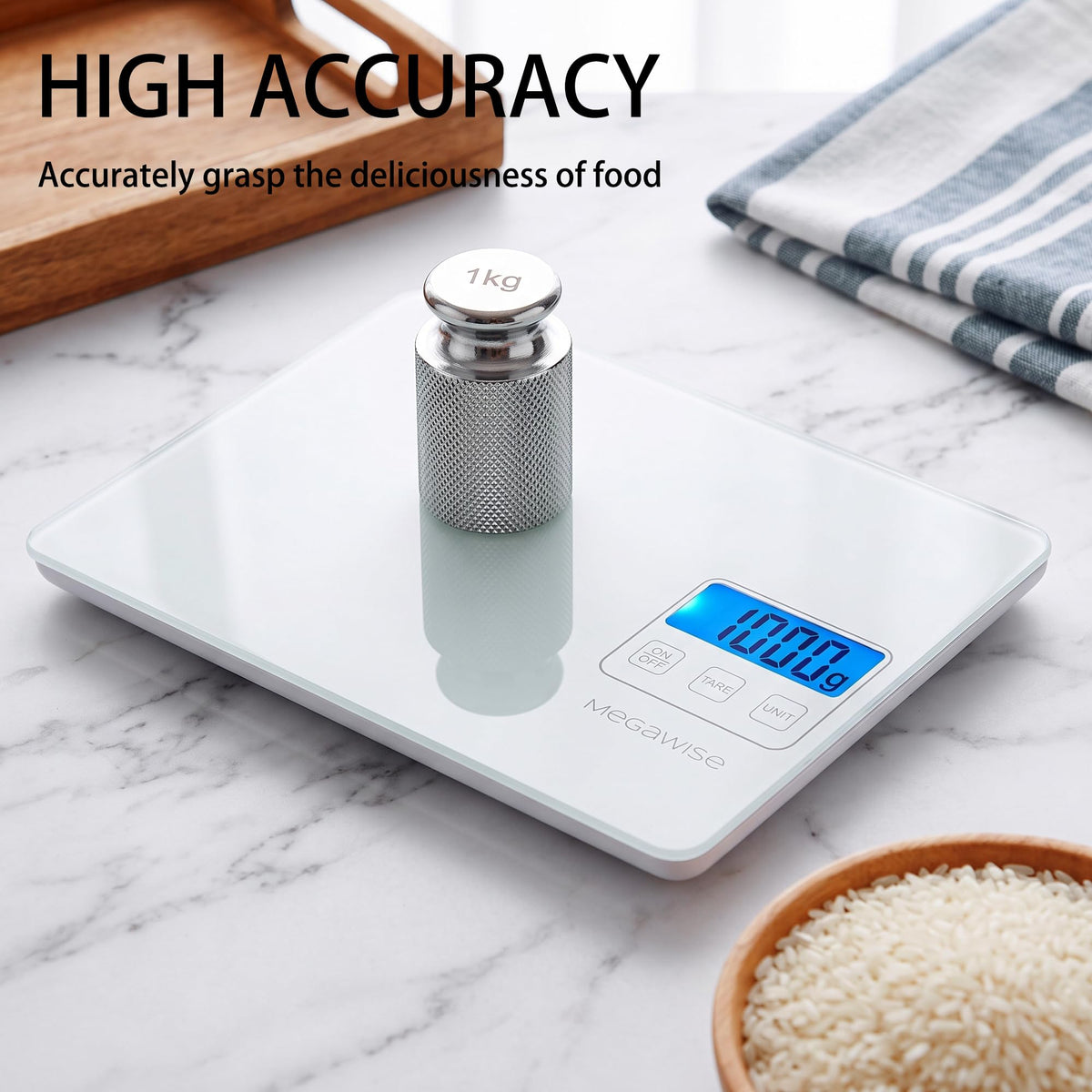 MEGAWISE Digital Kitchen Food Scale, 33lb, USB Rechargeable
