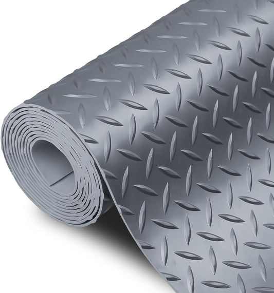 SEAL 4 x 6 Ft Premium Garage Floor Mat, Solid 2.8mm Thick Gray Commercial Grade Heavy Duty Parking Mat for Garage Floor, Golf Cart Parking, Water/Stain Resistant Floor Runner (Embossed Diamond Plate)