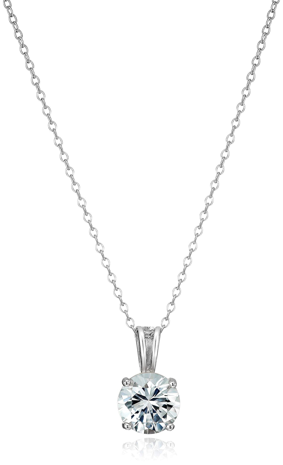 Amazon Essentials Sterling Silver Round Cut Created White Sapphire Birthstone Pendant Necklace (April), 18"
