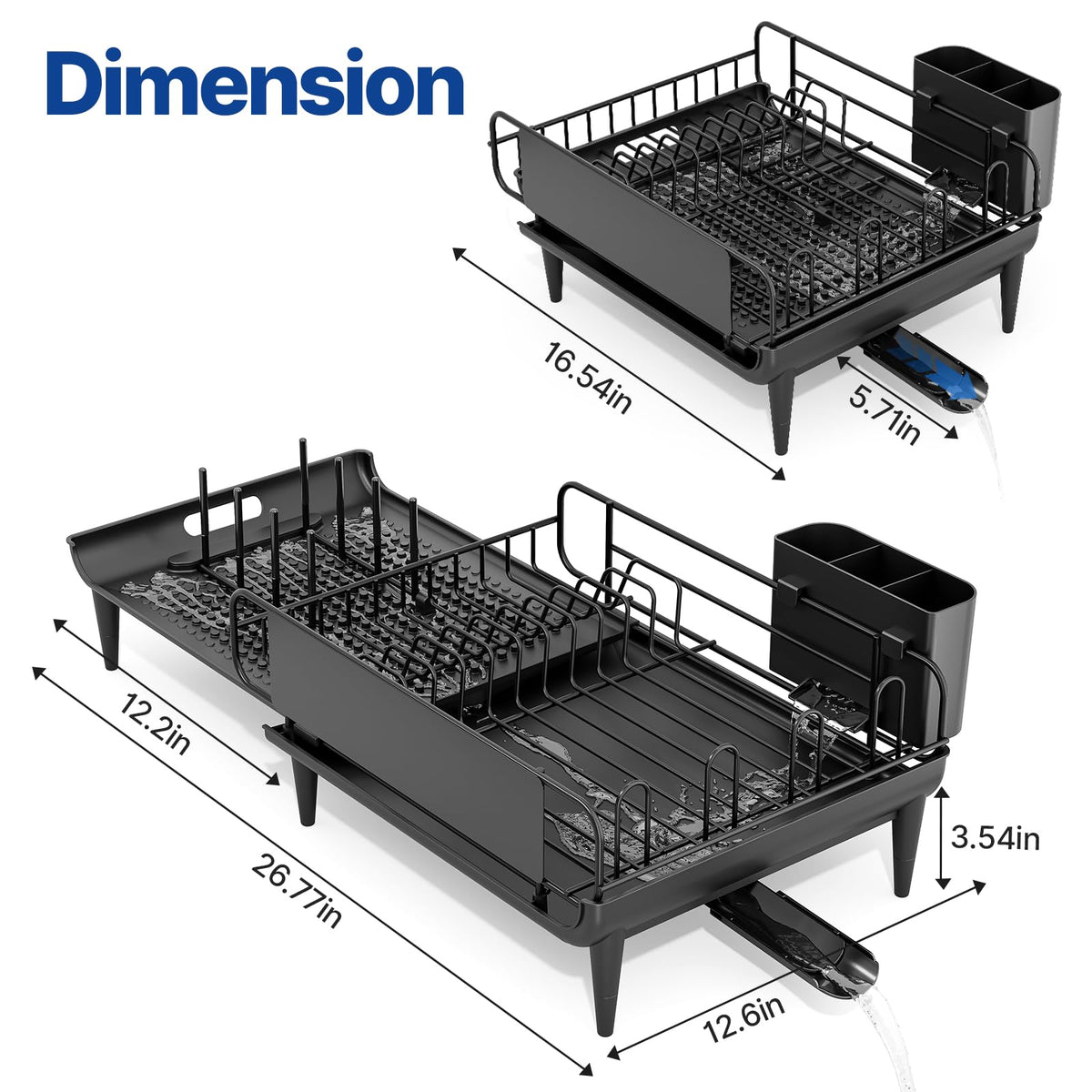 Urackify Expandable Dish Drying Rack for Kitchen Counter with Drainboard