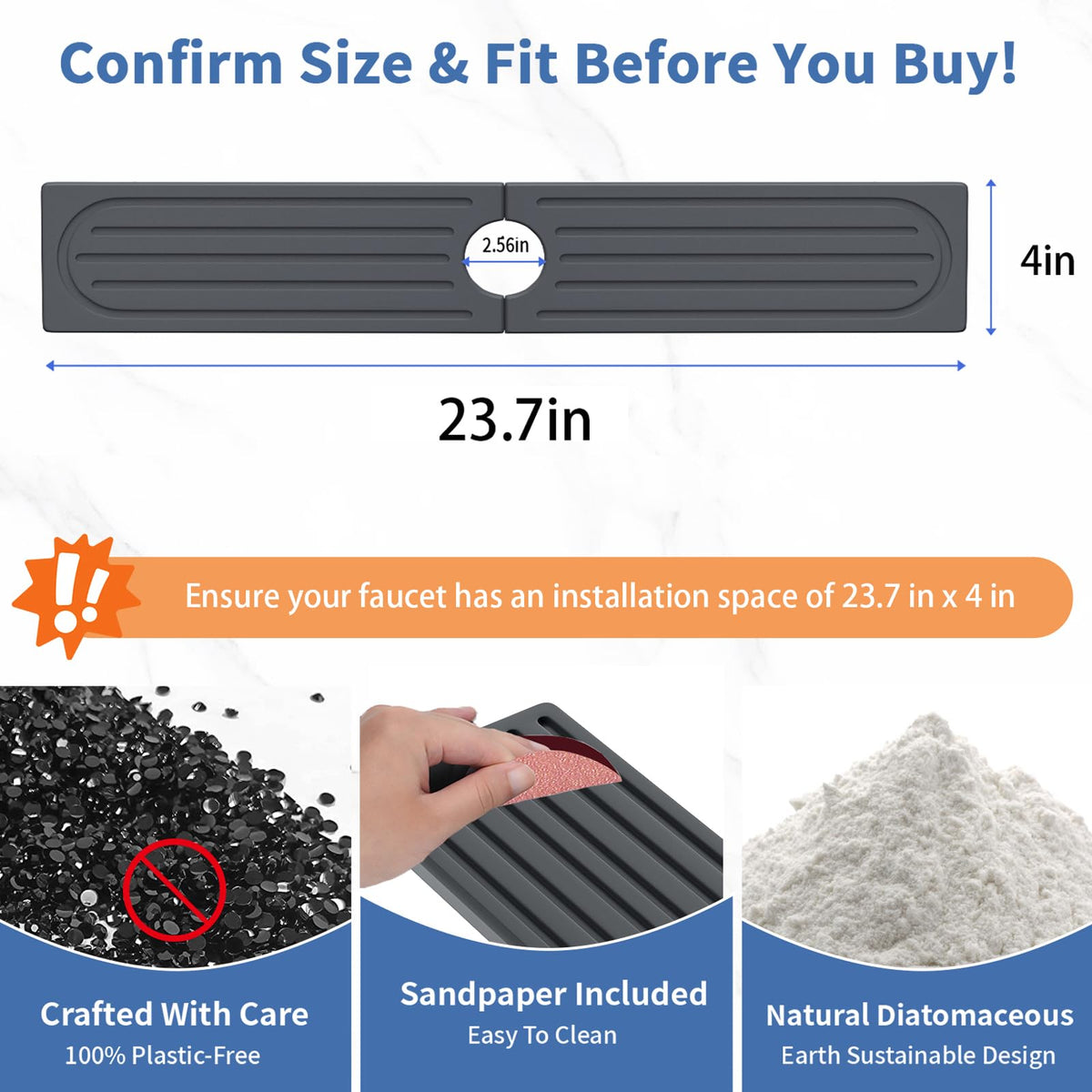 Faucet Mat for Kitchen Sink, Water Absorbent Kitchen Faucet Mat, Durable Sink Splash Guard with Raised Feet, Diatomite Fast Drying Kitchen Sink Faucet Mat, Bathroom Stone Drying Tray for Counter