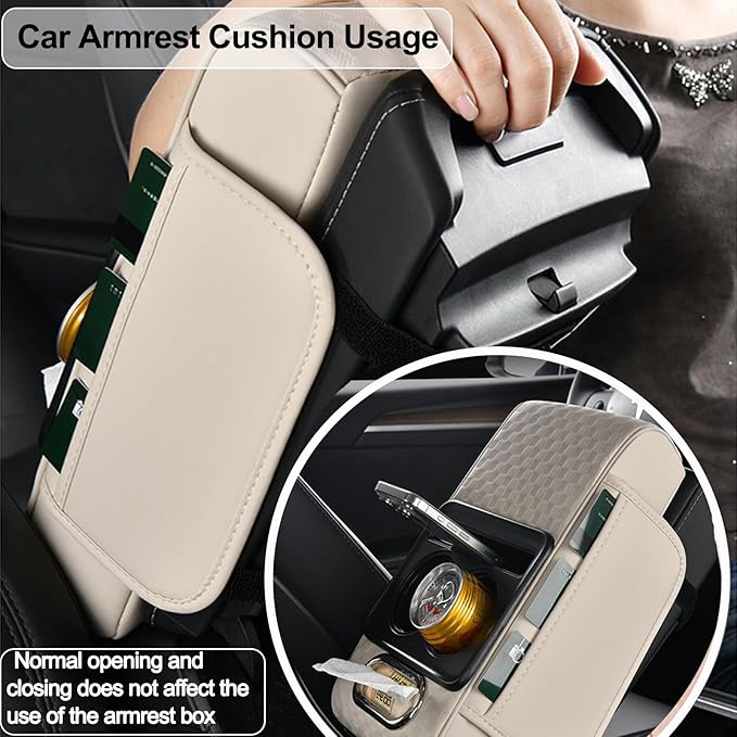 Center Console Cover,Car Armrest Cushion Multifunctional with 2 Storage Bags Cup Holder,Phone Slot,Tissue Box Slot for Most Cars Accessories Interior Organizers-Gray 13.8x7.9 in