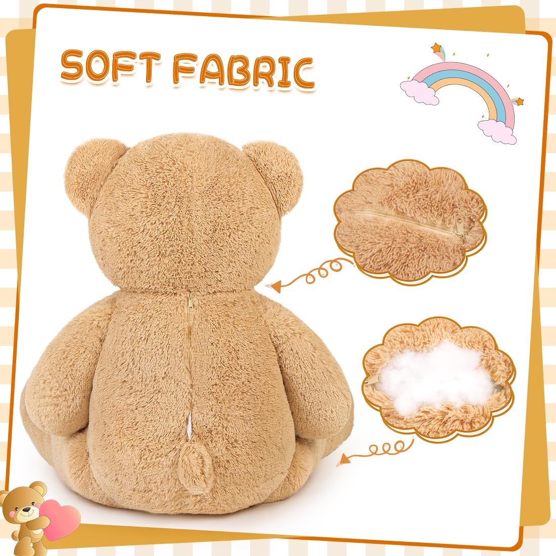 Giant Teddy Bear 4 Ft, Cute Big Plush Stuffed Animal 5Lbs, Light Brown