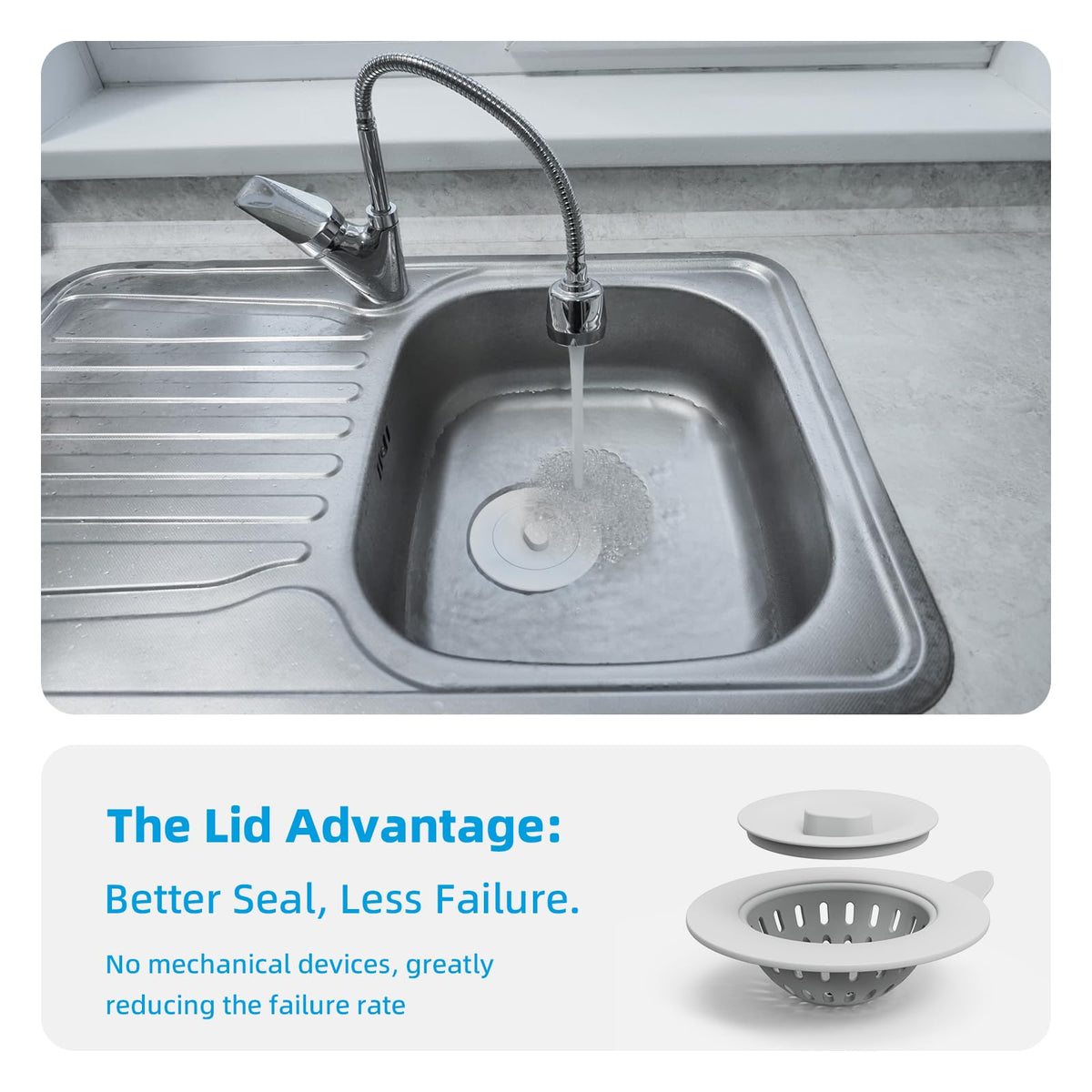 4 Pack Silicone Kitchen Sink Drain Catcher with Lid, 4.4" Top / 3" Mesh Basket, Grey Strainers for 3.1–3.9 Inch Openings, Anti-Clog Reusable Sink Stopper Covers, Odor-Proof & Easy to Clean