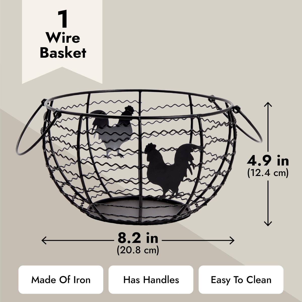 Juvale Egg Holder Countertop Wire Basket - 8.2 x 8.2 x 4.9 in, Black Iron Farmhouse Style - Egg Basket Countertop Organizer for Kitchen Decor & Accessories