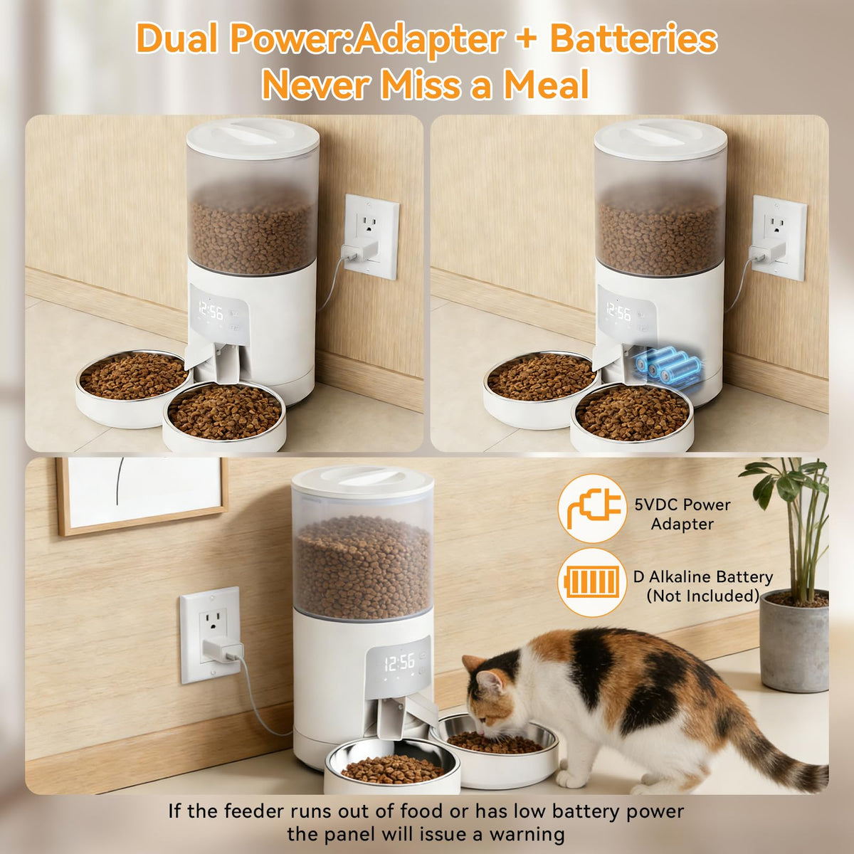 NEWBULIG Automatic Cat Feeder for 2 Pets 6L Dog Food Dispenser, White