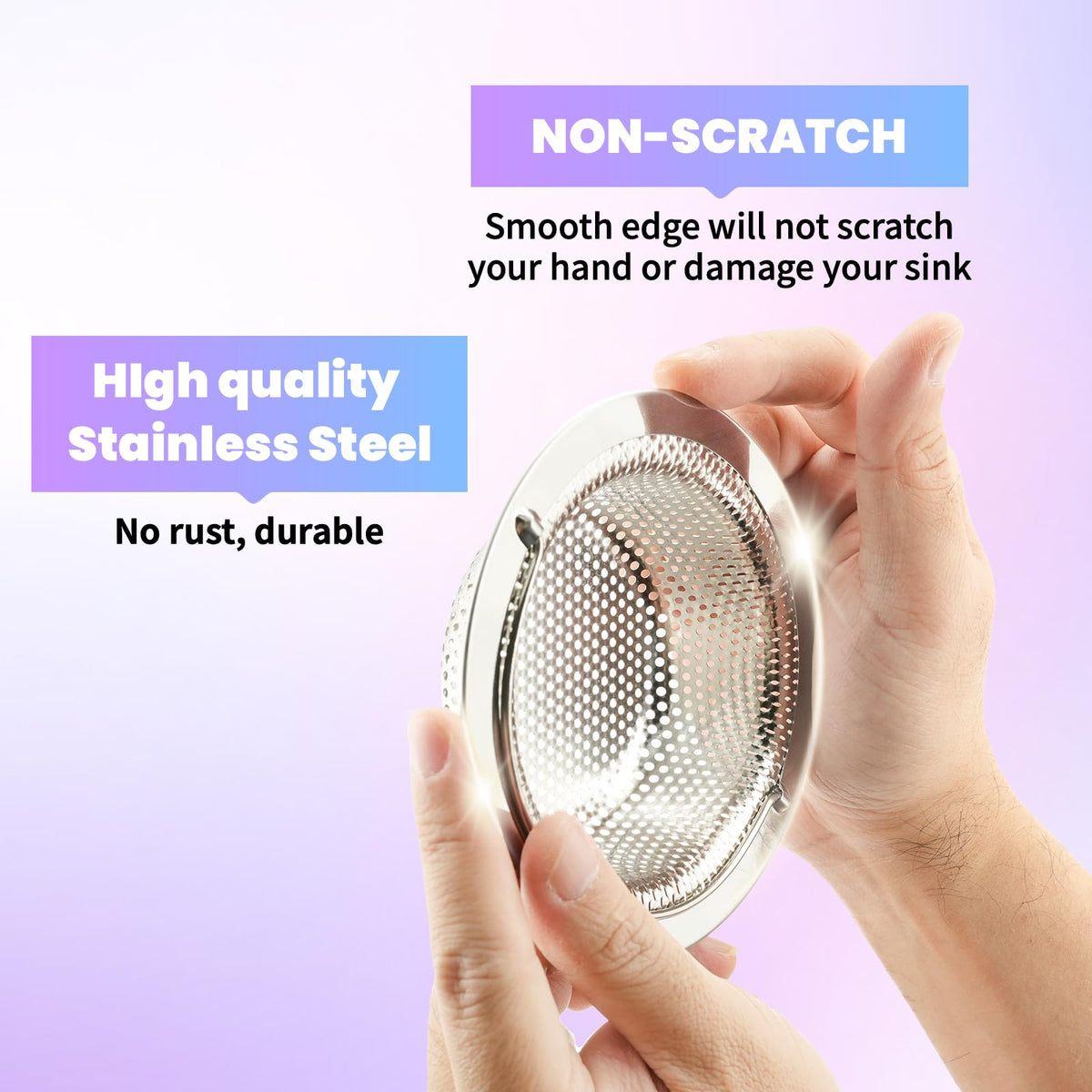 Giramika 2 Pack Kitchen Sink Drain Strainer with Handle, Stainless Steel Large Kitchen Sink Drain Basket Food Catcher, Outer Diameter 4.5 Inch, Rust Free