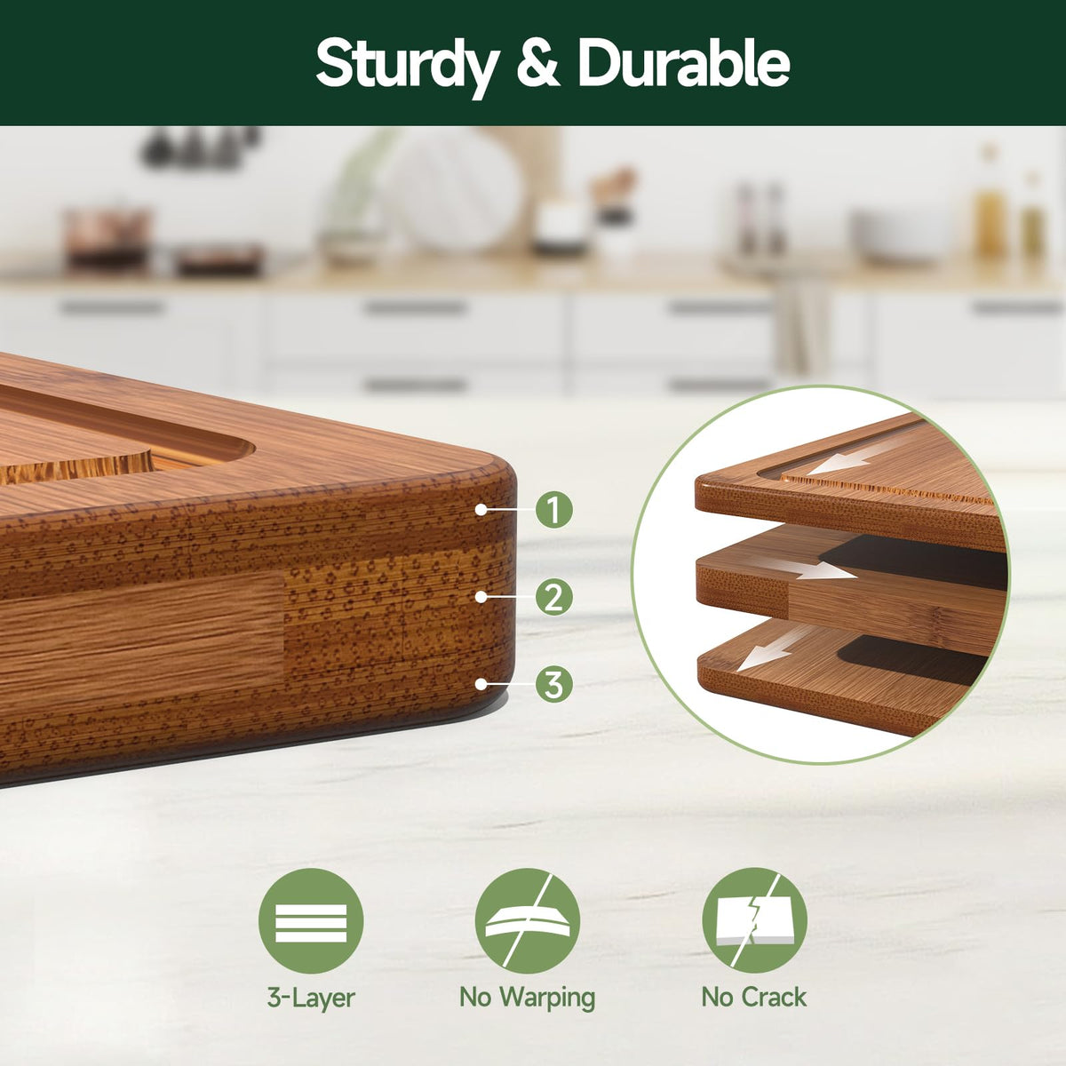 4-Piece Set Deep-Carbonized Bamboo Cutting Board for Kitchen, Carbonized
