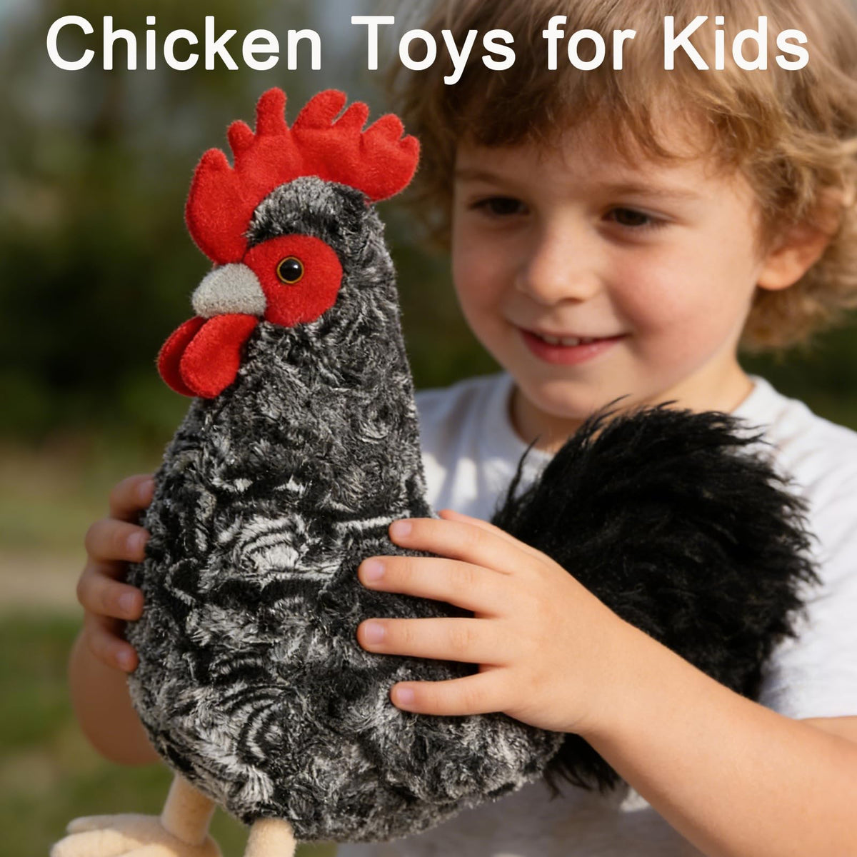 JUSTQUNSEEN Realistic Chicken Stuffed Animal for Kids and Adults Soft Cute Chick Farm Animal Plush Toy Decor/Cuddle Toy for Christmas/Easter/Birthday Gifts (Barred Rooster)