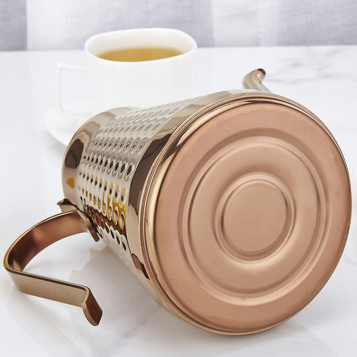 SANQIAHOME 1.8L(60oz) Stainless Steel Hammer Patterned Teapot With Removeable Infuser,Loose leaf cover,Copper