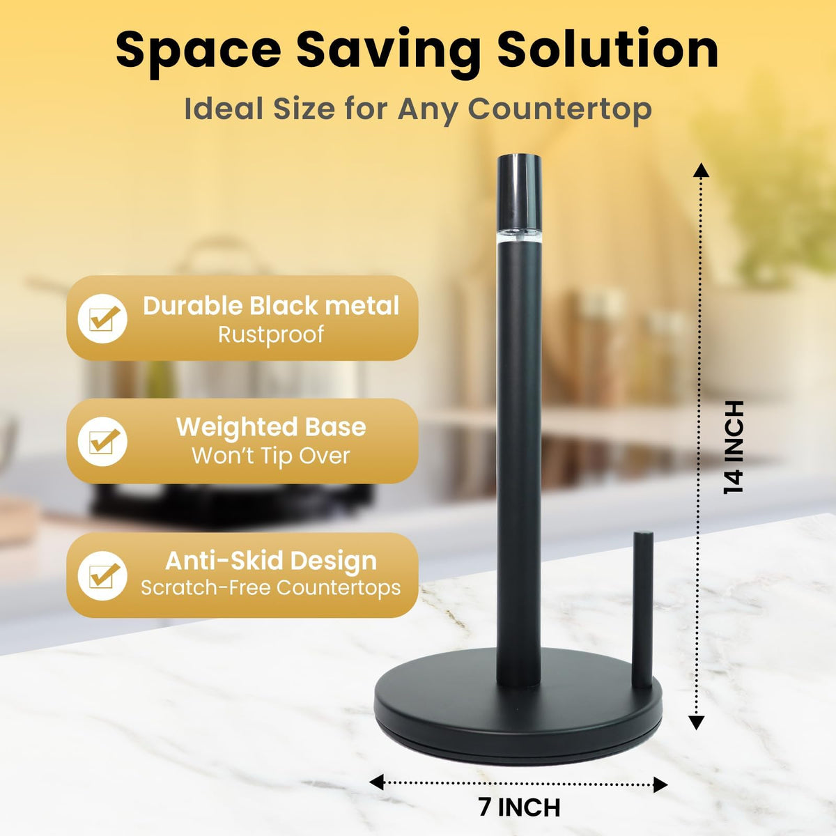 2-in-1 Paper Towel Holder with Spray Bottle, Matte Black Metal, Countertop
