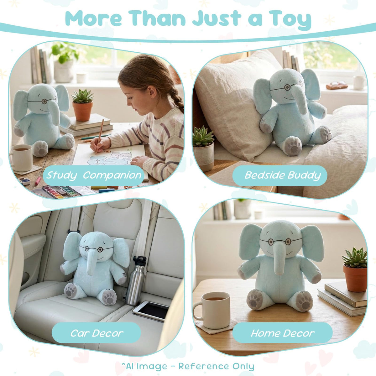 NUWDYSNN Blue Elephant and Pink Little Pig Plush Toy Reading Companions, Filled Animal Plush Toys Suitable as Children's and Home Decorations (Blue Elephant, 13inches)