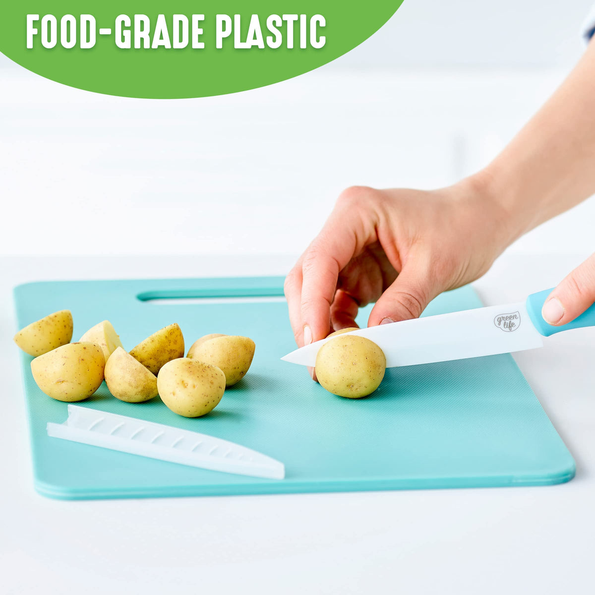 GreenLife Cutting Board Set 8x12" & 10x14", Extra Durable, Meal Prep, Non-Slip, Grip Handles, Crack Resistant, Dishwasher Safe, Reversible, Versatile Kitchen Essentials, Turquoise