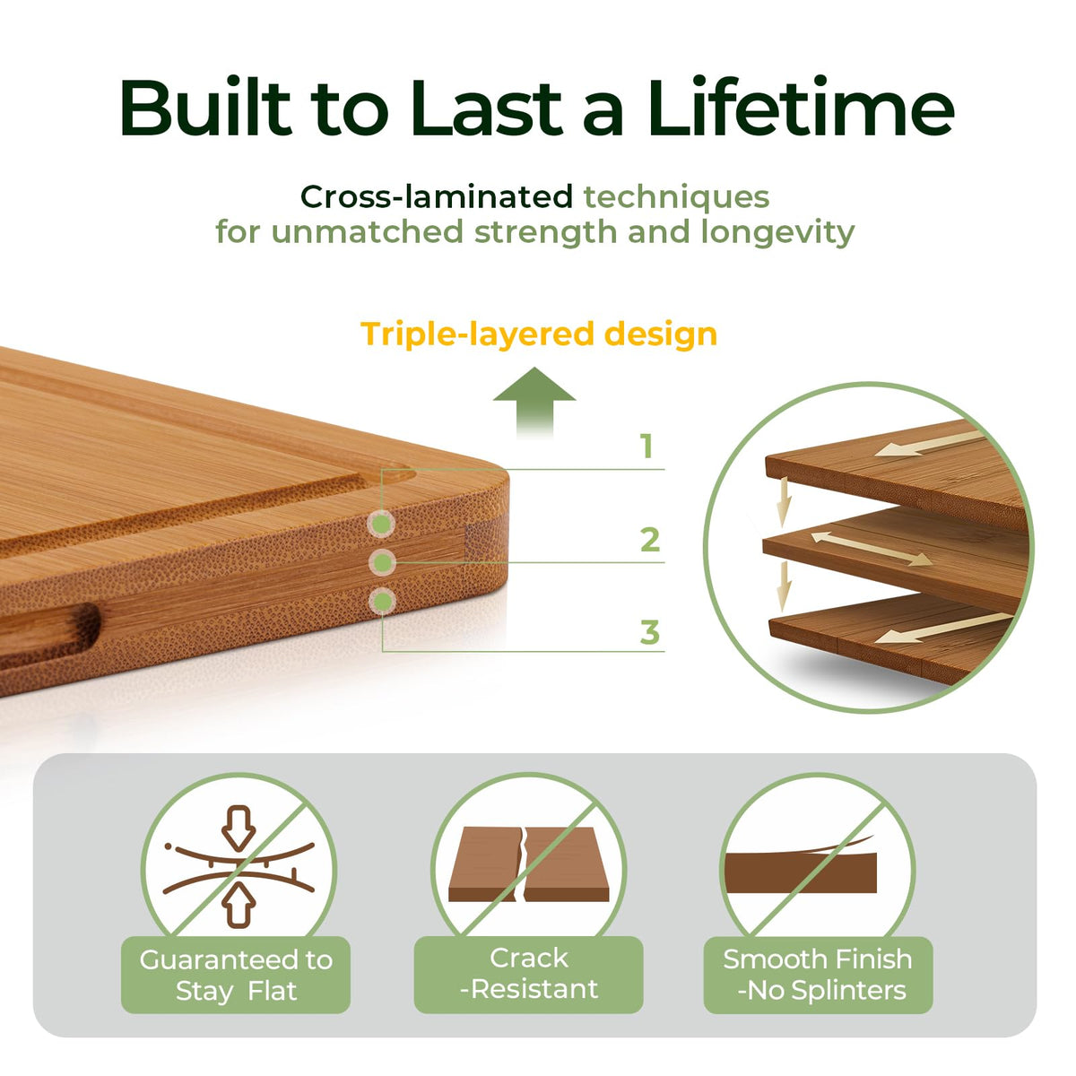 Keechee Bamboo Cutting Board, Durable Wood Cutting Boards for Kitchen with Deep Juice Grooves & Built-in Handles, Ideal Charcuterie & Chopping for Meat, Vegetables and Fruits Kitchen Gifts for Men