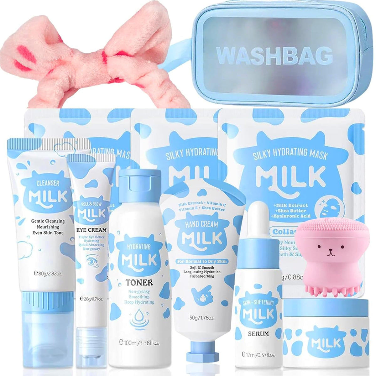 Milk Skin Care Set for Kids & Teens, 12 IN 1 Moisturizing & Gentle Milk Skin Care for Kids Girl Ages 8-12, Milk Skincare for Girls 10-12, Facial Care Gift Set for Kids & Girls, Birthday Gifts, 12PCS