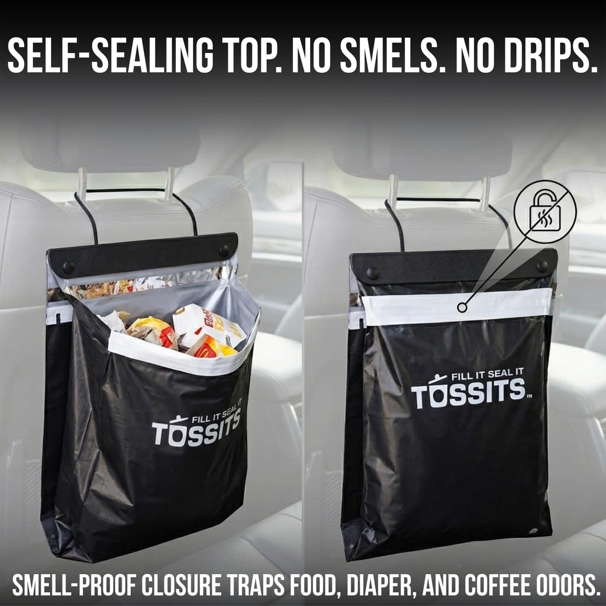 Tossits Hanging Car Trash & Garbage Bags, Disposable, Black 21 Count