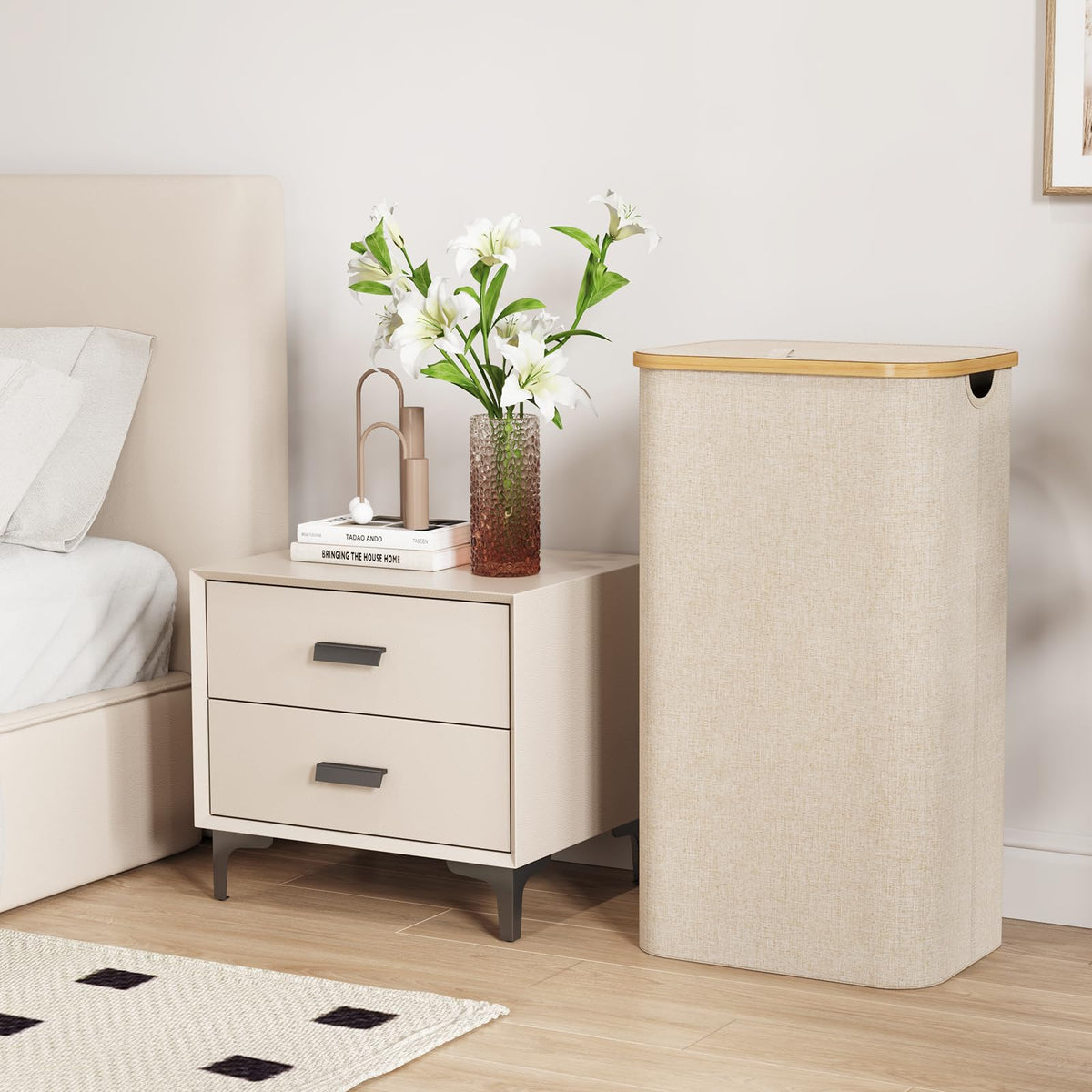 Lifewit 105L Large Laundry Basket with Lid, Removable Bags, Beige