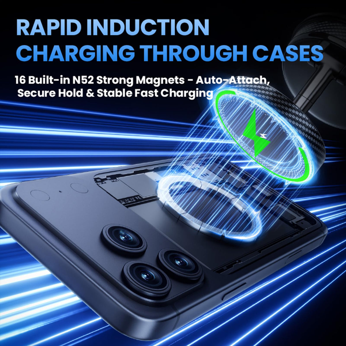 15W Wireless Charging Car Phone Holder, Vacuum Magnetic Mount with Suction