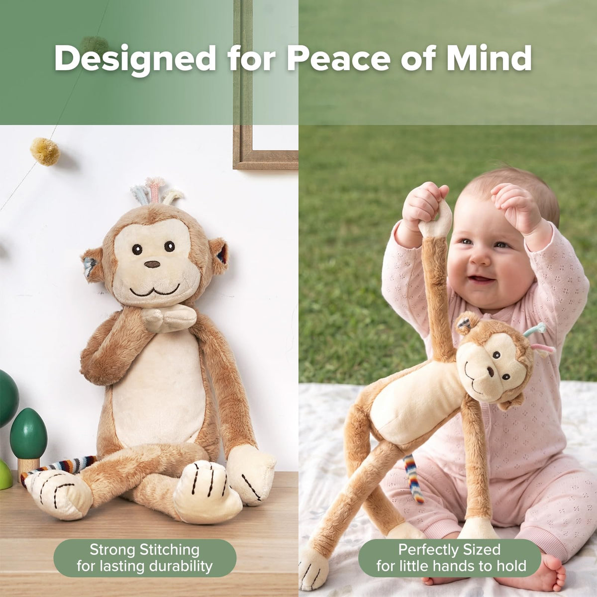 haakaa Monkey Plush Toy, Soft Cuddly Stuffed Animal Monkey Plushie with Long Limbs, Huggable Comfort Companion, Classic Gift for Kids & Adults
