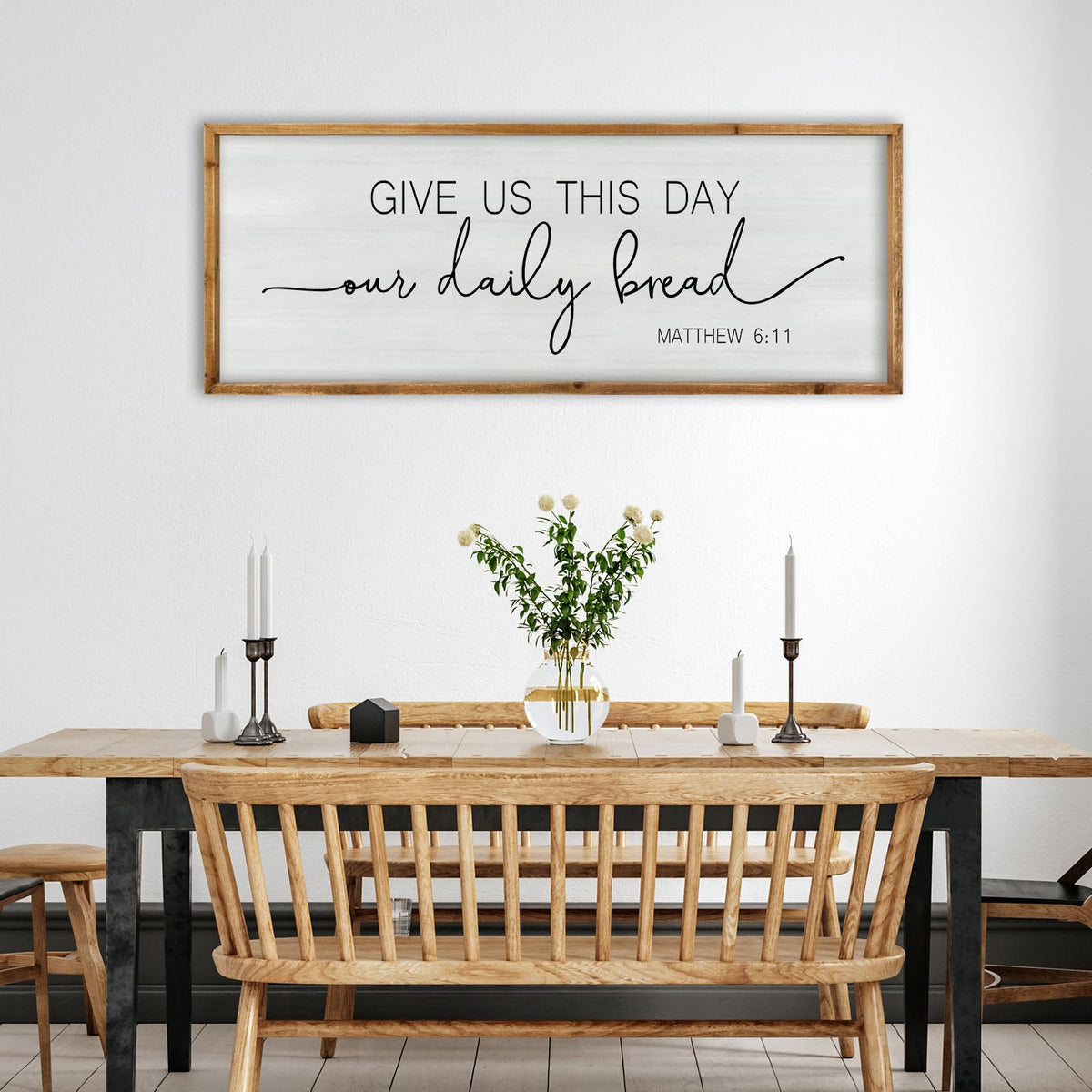 Dining Room Wall Decor Give Us This Day Our Daily Bread Sign, 40"×15", Wood