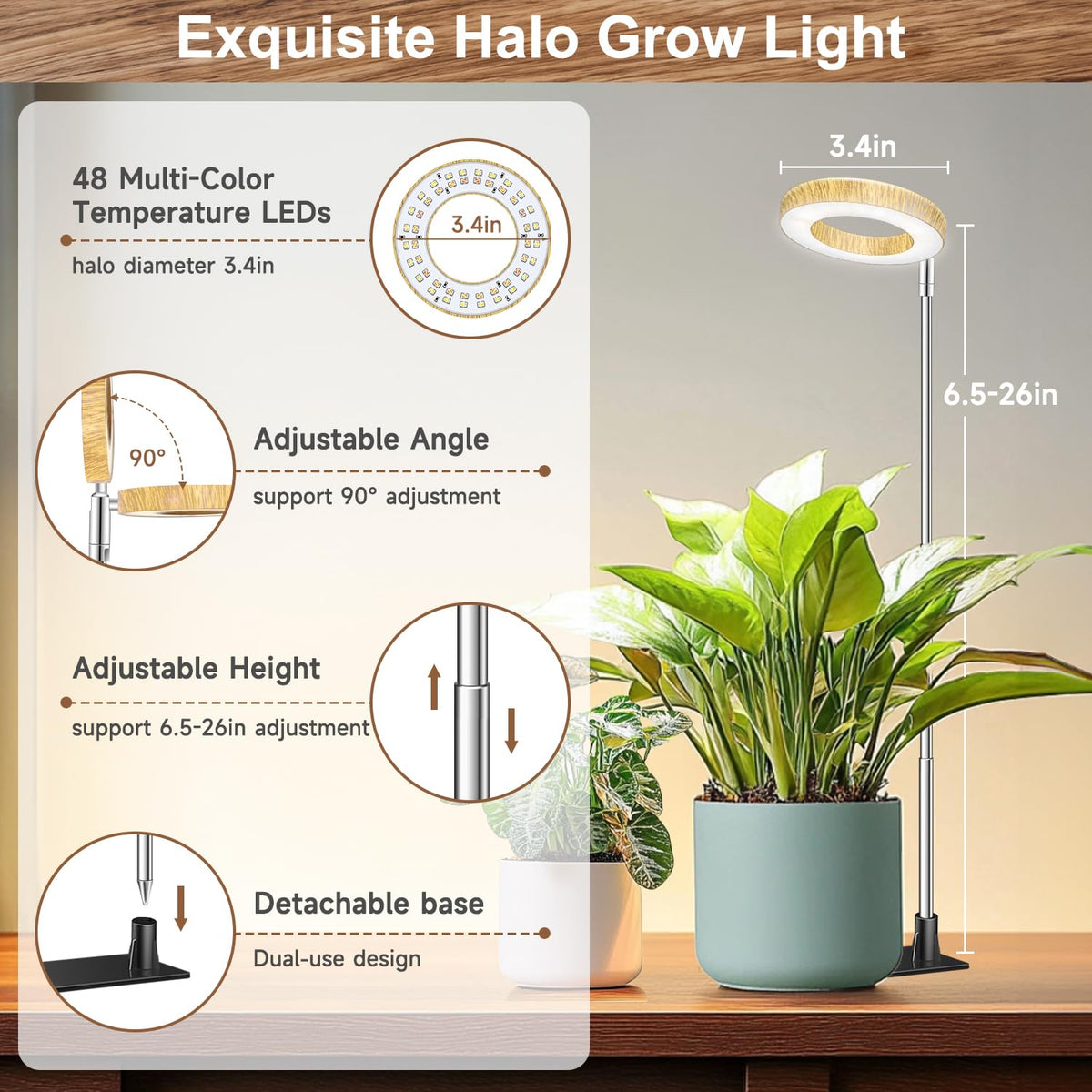 Aokrean Grow Light, Full Spectrum Plant Lights for Indoor Growing with Base