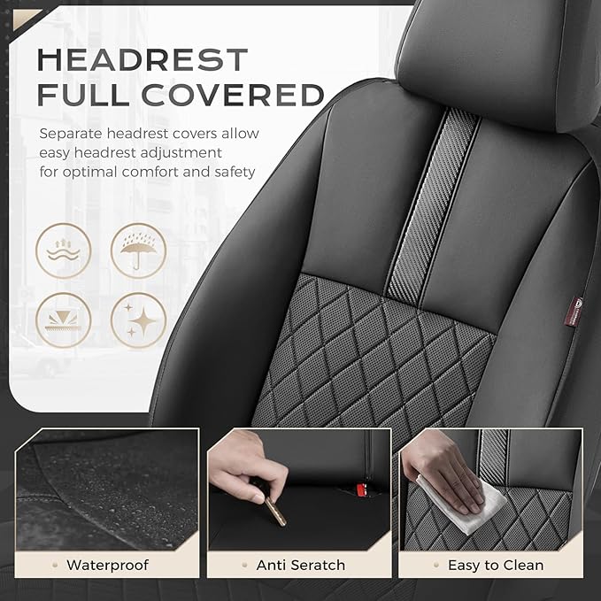 Coverado Car Seat Covers Full Set, Automotive Leather Seat Covers for Car，Universal Fit Front Back Seat Cover, Non-Slip Waterproof Breathable Car Seat Protector