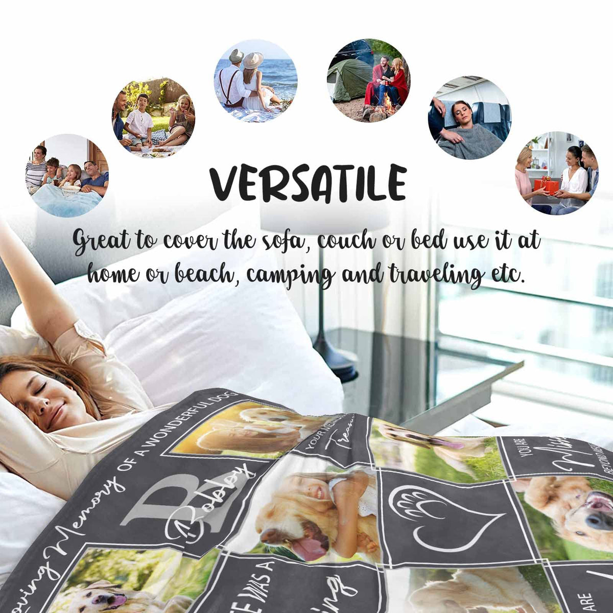 Custom Blanket with Dog Picture Name Personalized Text Blanket Photo Collage Memorial Gift Loss Dog Sympathy Remembrance Gift for Pet Lover Pet Memorial Gifts for Dogs