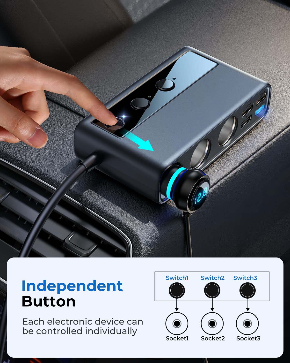 9 in 1 Cigarette Lighter Splitter, JOYROOM 210W Cigarette Lighter Adapter