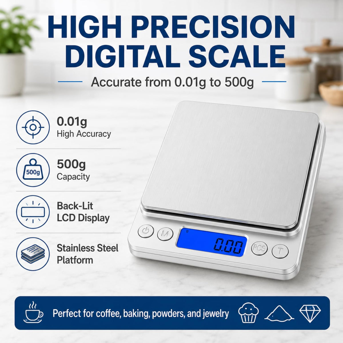 Food&Beyond Digital Gram Scale 500g x 0.01g Pocket Scale with Tare and PCS
