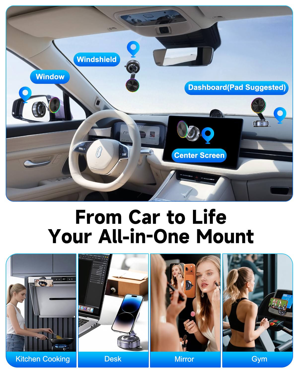 for Magsafe Car Mount Charger, 15W Fast Charging Magnetic Wireless Car Charger [120LBS Ultra Suction Cup & 3800gf Magnet] 780° Dashboard Vacuum Magnetic Phone Holder Car Bracket for iPhone & Android