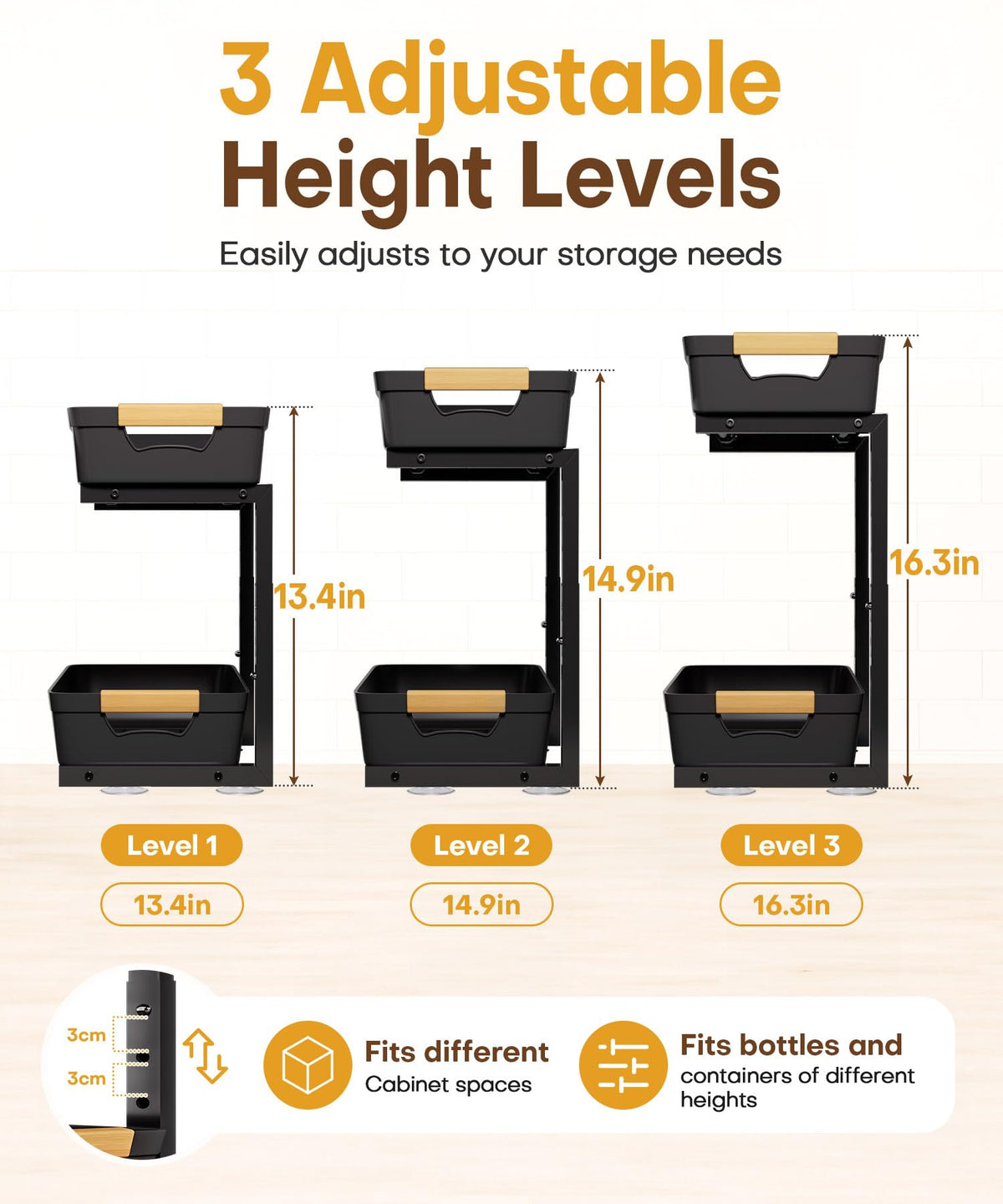Homde Sliding Under Sink Organizer: 2-Pack Pull-Out Rack for Kitchen