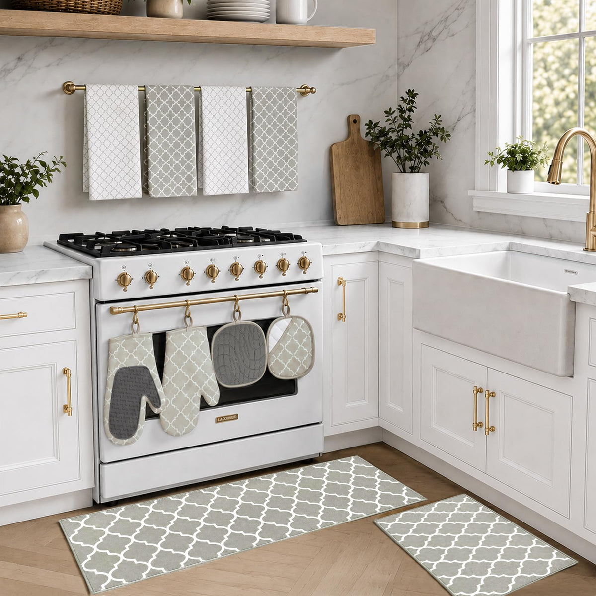 10 Pcs Gray Kitchen Decor and Accessories Set, Modern Geometric Style
