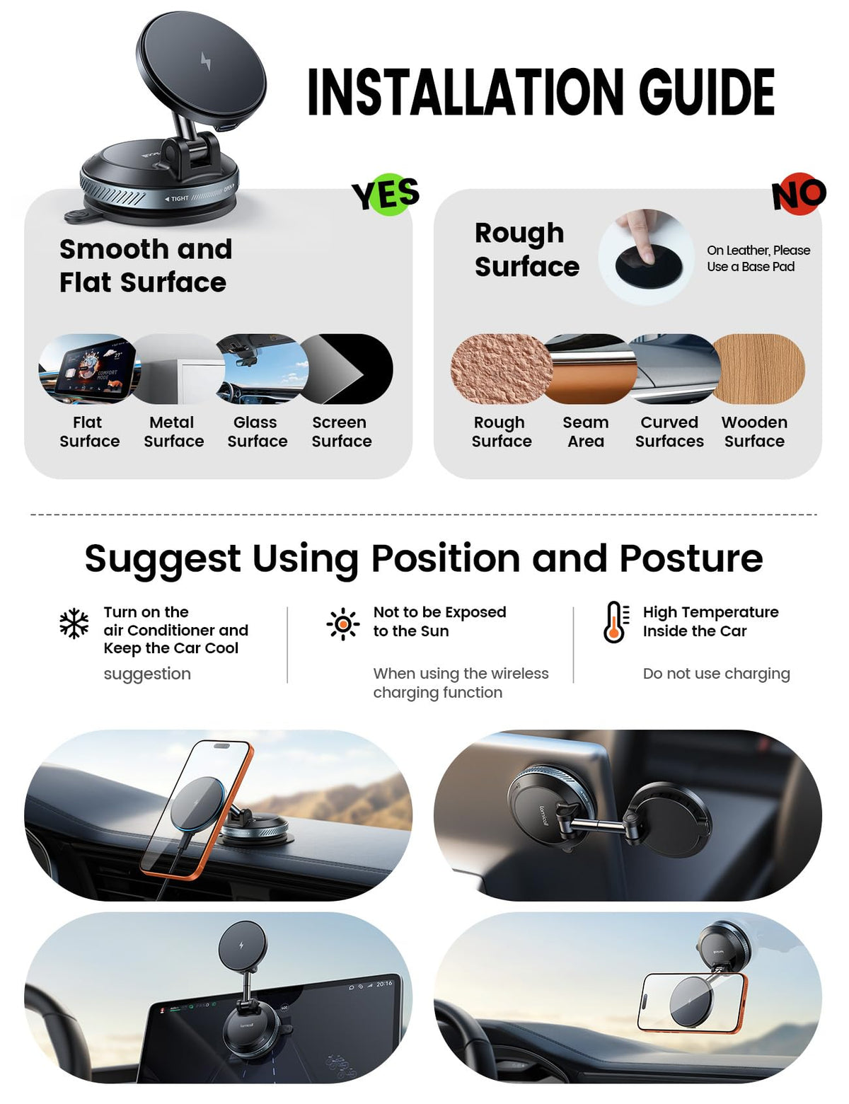 Lamicall 15W for MagSafe Car Mount Charger, 360° Wireless Car Phone Holder