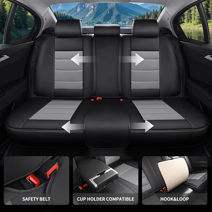 Car Seat Covers Full Set Custom Fit for Ford Fusion 2007-2020 - Premium Faux Leather with Lumbar Support, Waterproof, Breathable, Anti-Slip, Easy to Install &Protectors (Black&Gray,Full Set)