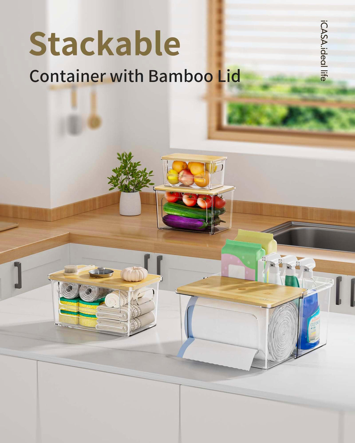 iCASA 3 in 1 Trash Bag Holder Garbage Bags Dispenser Under Sink Organizer