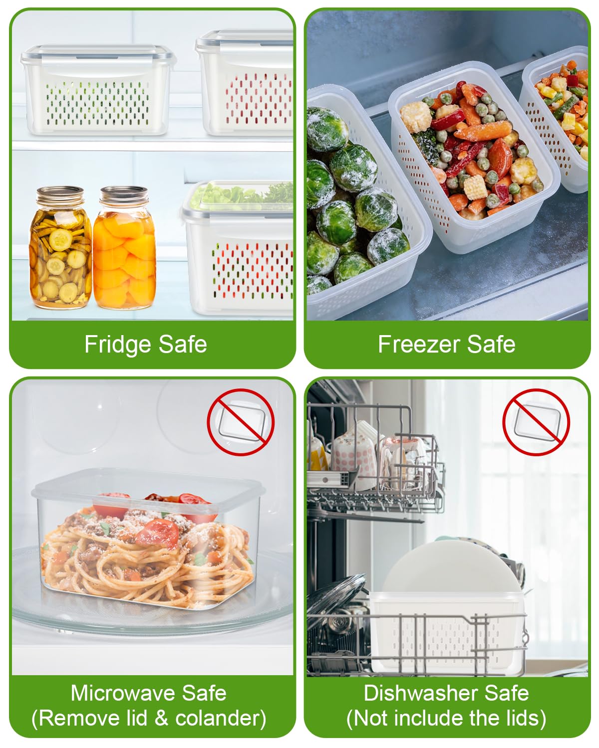 4 Pack Fruit Storage Containers for Fridge Fresh Berry Keeper with Colander