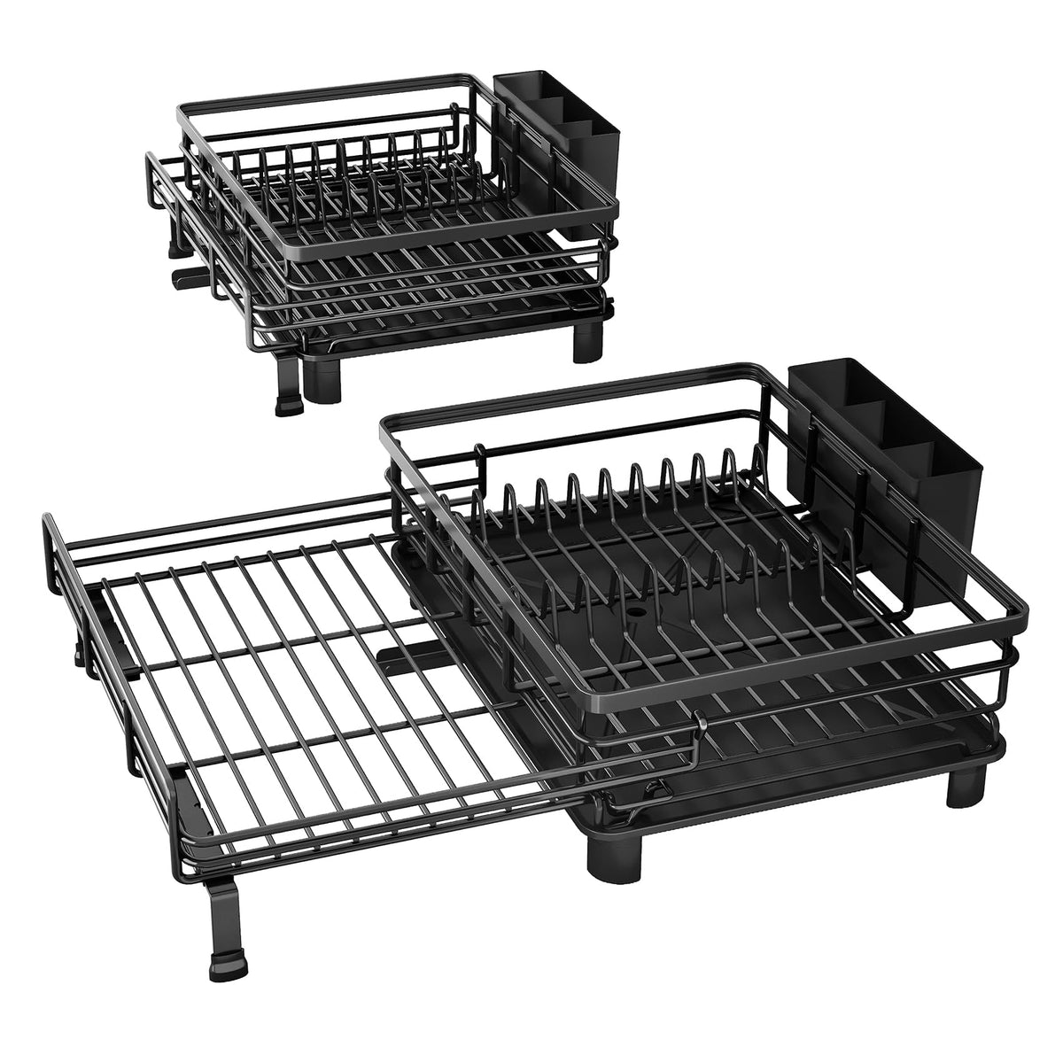 Expandable Dish Drying Rack for Kitchen Counter, Stainless Steel, Black