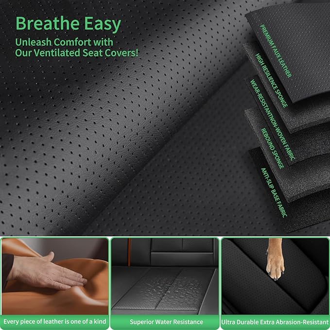Fit CRV Car Seat Covers for Honda CR-V 2013-2024 2025 2026 -Upgraded Premium Waterproof & Breathable Leather,Airbag Compatible,All-Weather Seat Cushion Protector,Full Set,Black-Brown