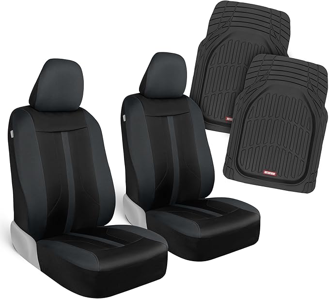 Motor Trend (2) Car Seat Covers for Front Seats with (2) Trimmable Car Floor Mats – Universal Fit Auto Accessories for Cars, Trucks, SUVs, Vans – Interior Protection and Vehicle Interior Shield Combo