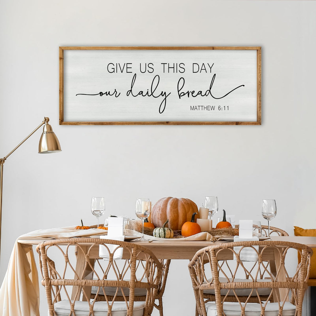 Dining Room Wall Decor Give Us This Day Our Daily Bread Sign, 40"×15", Wood