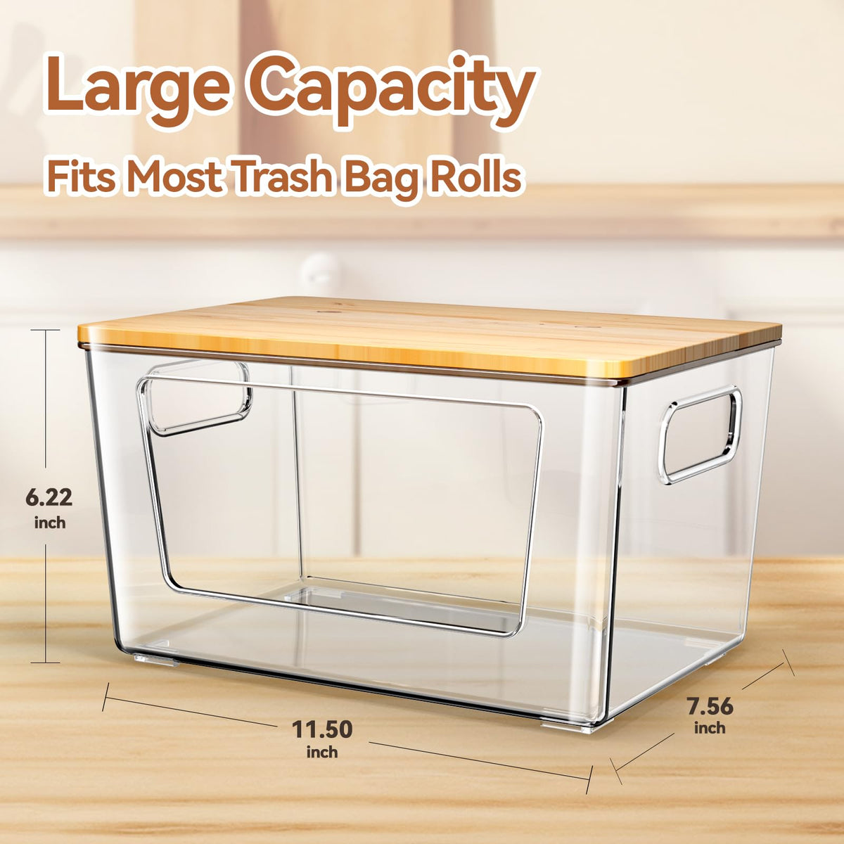spospo 2 Pack Trash Bag Holder with Bamboo Lid Stackable Trashbag Dispenser