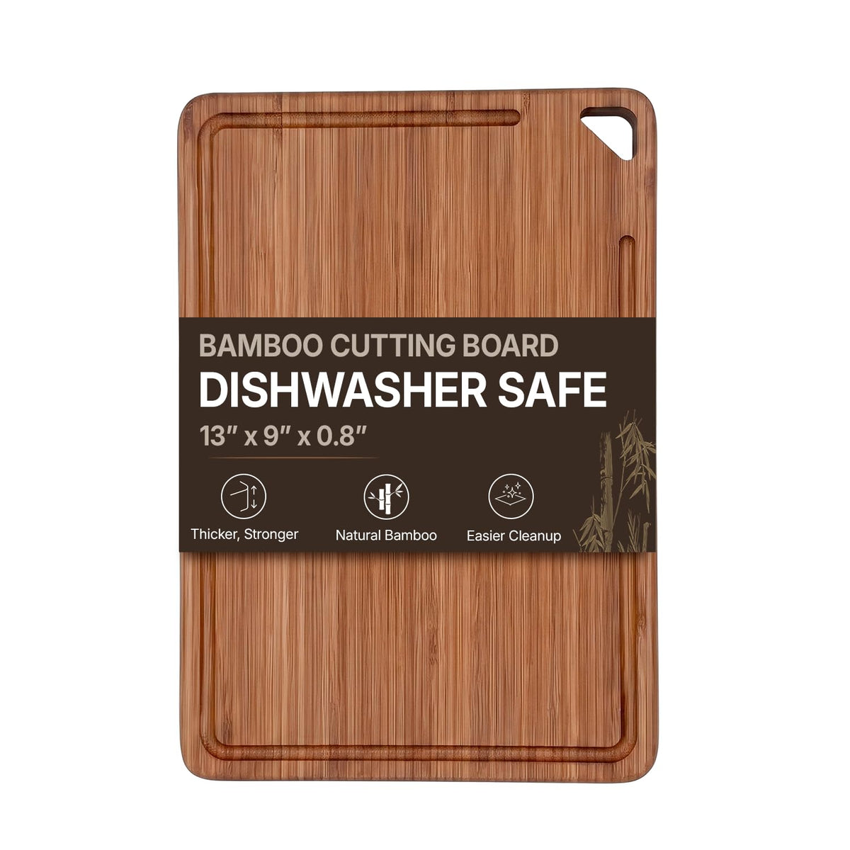 Dishwasher Safe Bamboo Cutting Board, Cell-Level Stabilized Wood for Anti-Crack & Resist Water Absorption, Deep Juice Groove, Built-in Handles, Dual-Sided, Ideal Kitchen Gift, Size 13 x 9 in
