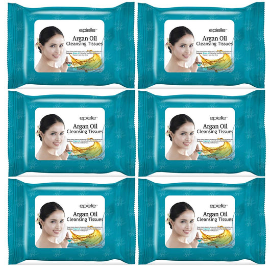 Epielle Argan Oil Makeup Remover Wipes, Gentle Daily Facial Cleanser Towelettes, Remove Dirt, Oil & Waterproof Mascara, Stocking Stuffers, 30 Count (Pack of 6)