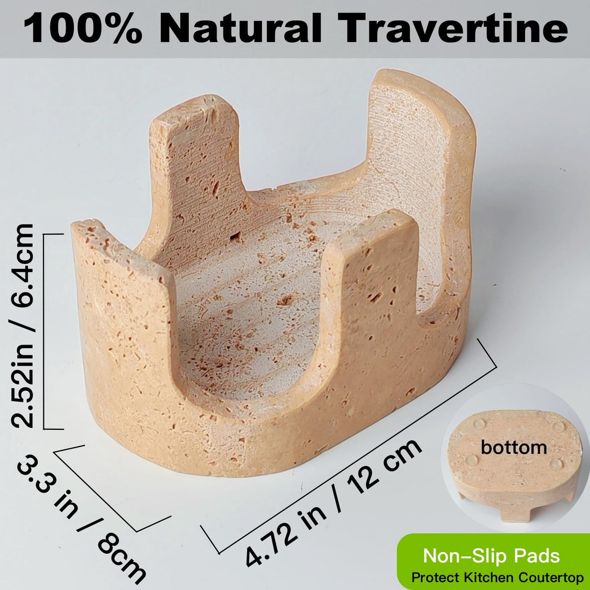 2 in 1 Travertine Sponge Holder, 2 Slot Natural Stone Sink Organizer with Raised Edge to Catch Drips,Keeps Sponges Dry & Countertop Clean, Heavy&Stable with Anti-Slip Base, Kitchen Decor,Double, Beige