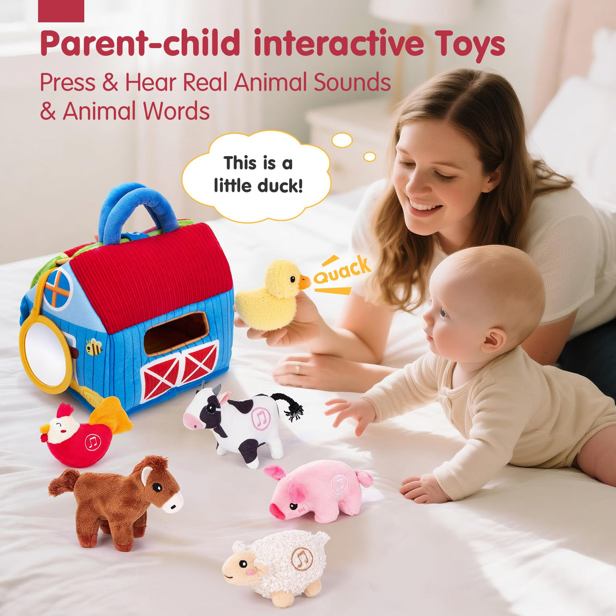 hahaland Baby Toys 6-12 Months, Surprise Barn Farm Animals with Sounds Word