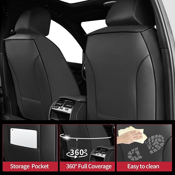 Fit Legacy Car Seat Covers(Only for 5 Seats Version)for Select Ford Legacy 2008-2024 2025 2026-Full Coverage Leather,Airbag Compatible,Waterproof&All Weather Seat Cushion Protector(Black+Red)