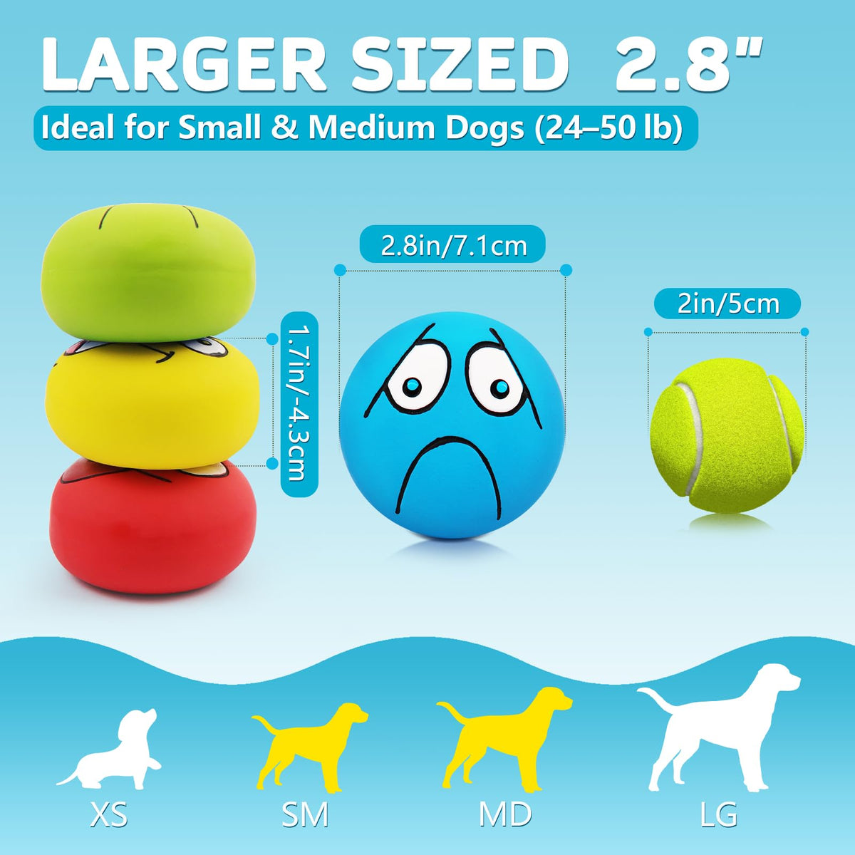 HDSX 4 Pack 2.8" Smiley Face Squeaky Dog Toys Soft Dog Balls Latex Rubber Squeak Dog Toys for Small Medium Puppy Pet Dogs (Flat Ball)